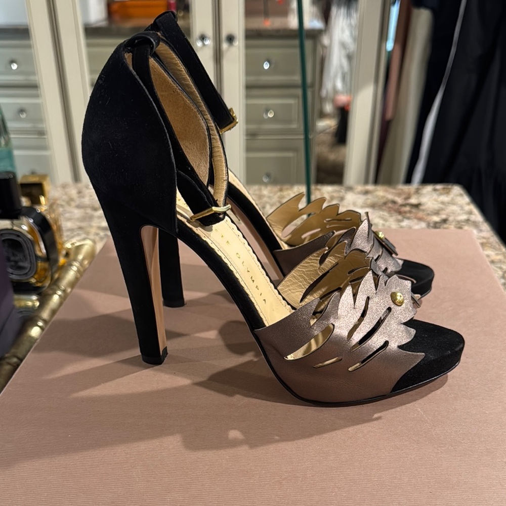 Charlotte Olympia Black and Gold Women's Sandals - Picture 2 of 3